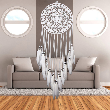 White dream catcher Bianco with embroidery pattern as net