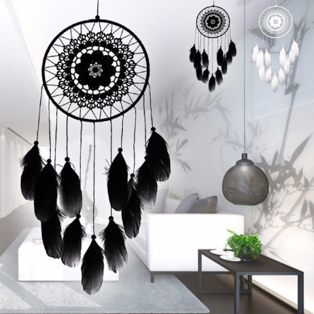 Large black dream catcher Lena with embroidery pattern - 1