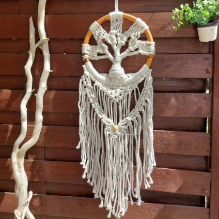 Beige Macrame Tree of Life Dream Catcher Bellino made of Bamboo