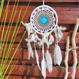 White medium-sized dream catcher Melody with embroidery pattern