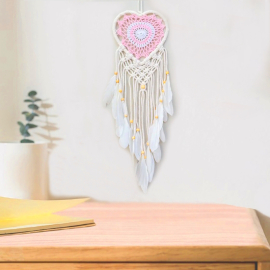 Pink and white macrame heart dream catcher Cuora