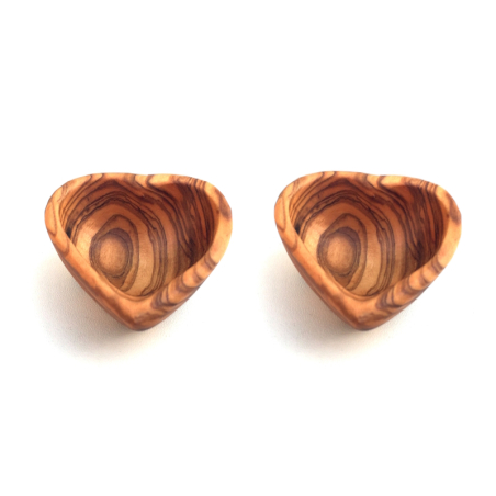 Set of 2 small olive wood dip bowls in heart shape