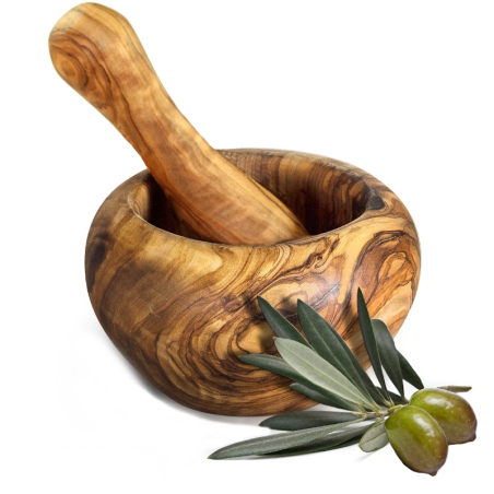 Beautiful olive wood mortar with pestle