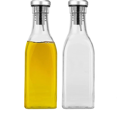 Set of 2 with olive oil dispenser and vinegar dispenser made of glass