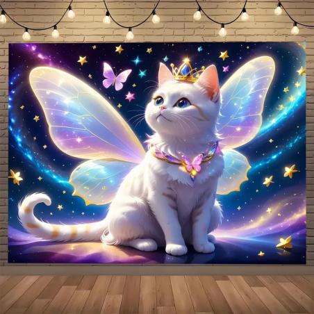 Serviette murale pour filles avec un adorable chaton en princesse avec des ailes