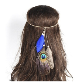 Blue Indian Headband Aqua with Peacock Feather - Headdress - 1