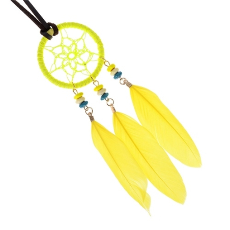 Pendentif attrape-rêves jaune Yela avec collier en cuir - bijoux - 2