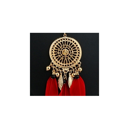 Gold colored dream catcher jewelry pink with red feathers, fashion jewelry - 2