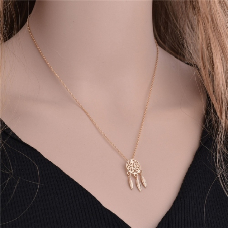 Bijoux attrape-rêves dorés Luna avec collier fin, bijoux fantaisie - 1