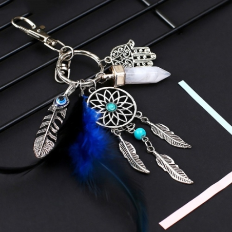 Silver colored dream catcher keychain amulet Riano with turquoise stone - 1