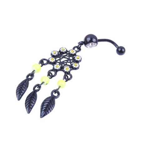 Black Dreamcatcher Belly Piercing Black Flower - Fashion Jewelry - 2