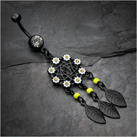 Black Dream Catcher Belly Piercing Black Flower - Fashion Jewelry - 1